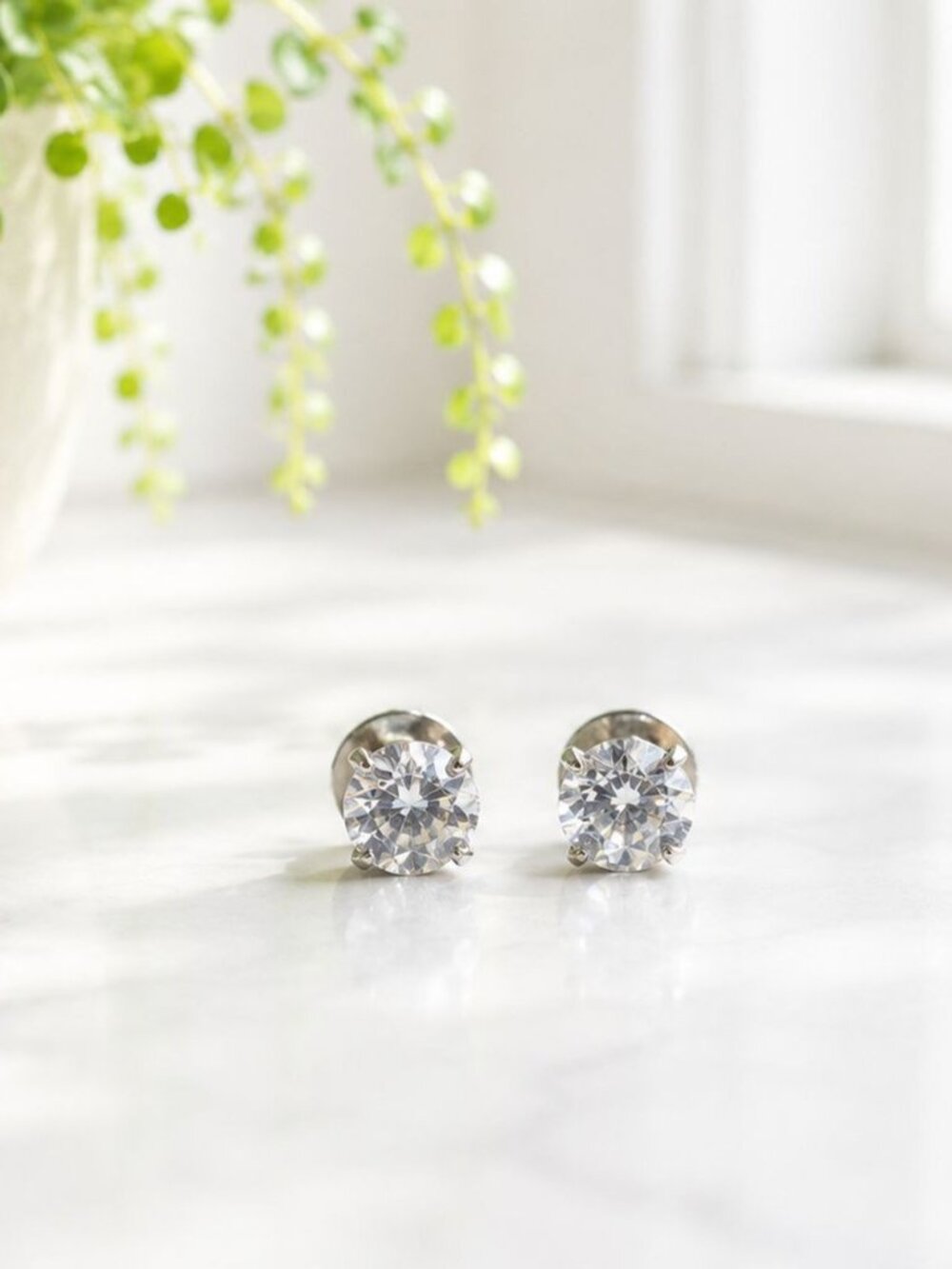 Round-Cut Vintage Earrings With Sterling Silver Posts & Clear Crystal Accents Ti